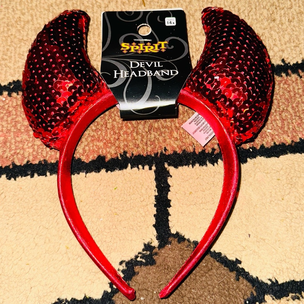 Spirit Halloween Sequin Red Devil Horns Costume Headband NWT